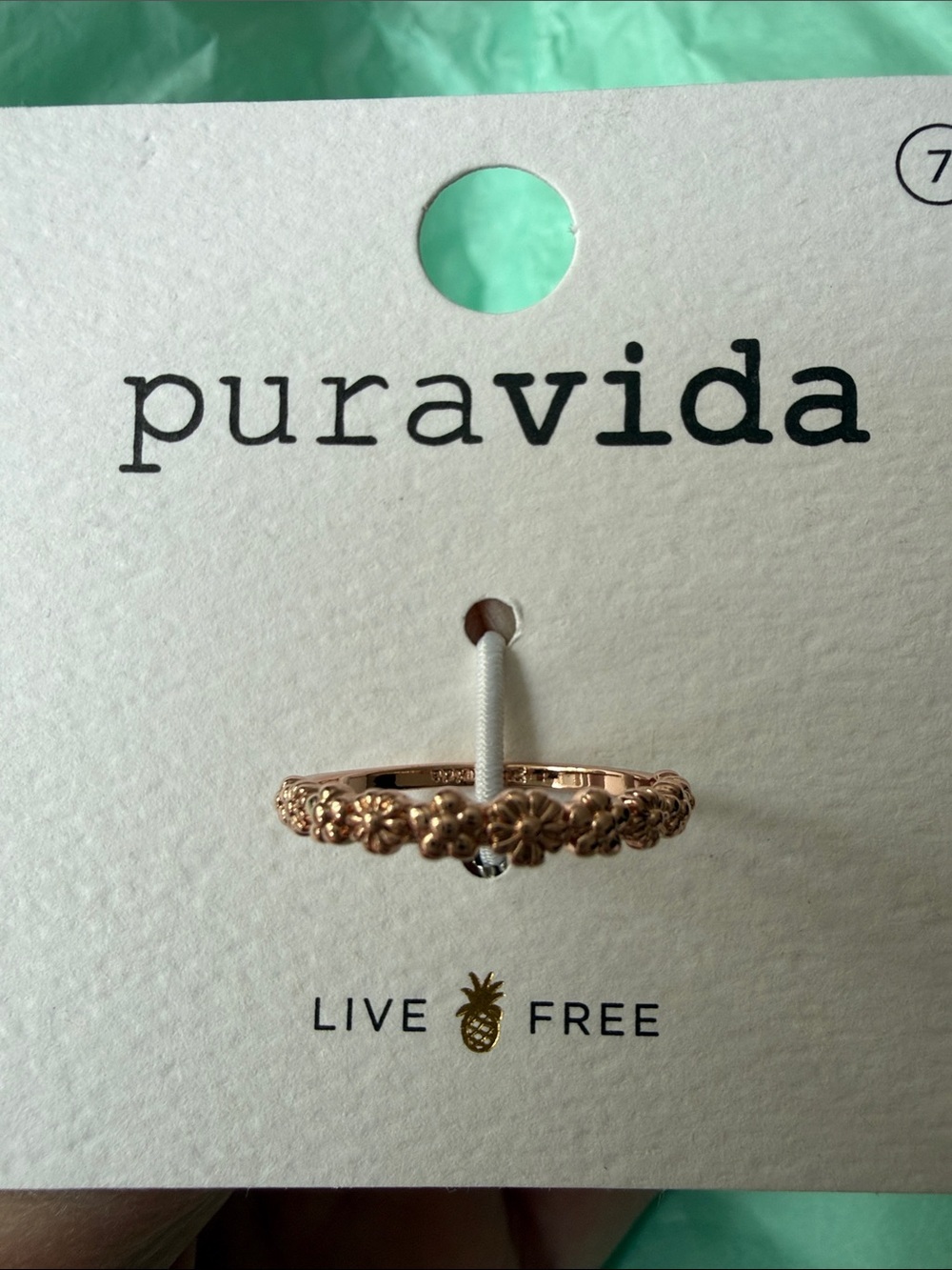 Pura Vida Rose Gold Floral Band Stacking Ring Size 7